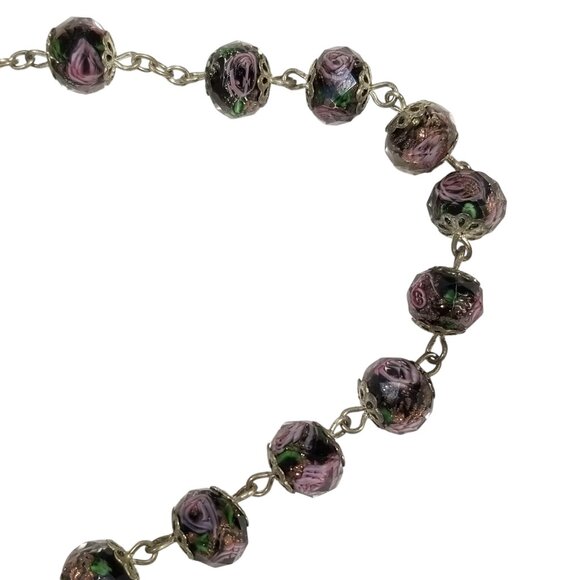 Lampwork Rose Bead Necklace Pink Roses in Sparkly Faceted Glass Beads - Picture 10 of 16